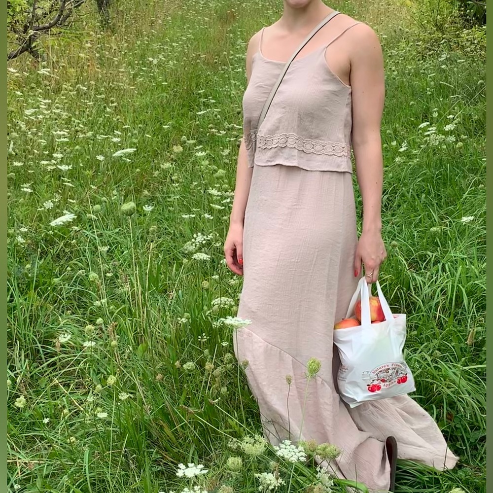 Francesca’s dusty pink taupe maxi dress summer boho coastal cottage fairy beach - Picture 4 of 8